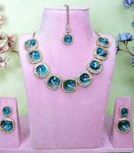 Green yellow gold premium designer american diamond and stone work necklace set