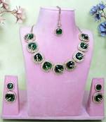 Green yellow gold premium designer american diamond and stone work necklace set