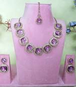 Purple yellow gold premium designer american diamond and stone work necklace set