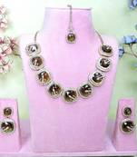 Green yellow gold premium designer american diamond and stone work necklace set