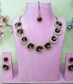 Maroon yellow gold premium designer american diamond and stone work necklace set