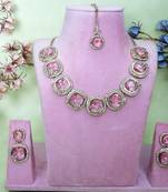 Pink yellow gold premium designer american diamond and stone work necklace set