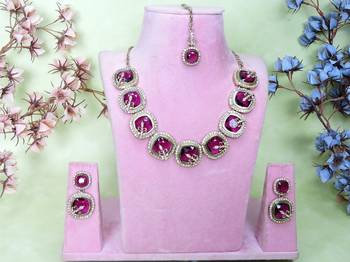 Purple yellow gold premium designer american diamond and stone work necklace set 1