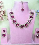 Purple yellow gold premium designer american diamond and stone work necklace set