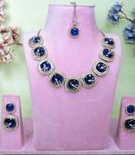 Blue yellow gold premium designer american diamond and stone work necklace set