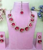 Pink yellow gold premium designer american diamond and stone work necklace set