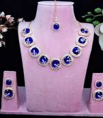 Blue rose gold premium designer american diamond and stone work necklace set