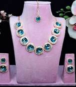 Green rose gold premium designer american diamond and stone work necklace set