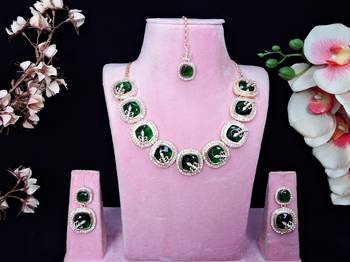 Green rose gold premium designer american diamond and stone work necklace set 1