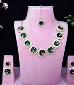 Green rose gold premium designer american diamond and stone work necklace set