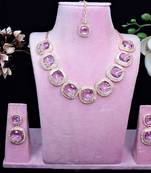 Purple rose gold premium designer american diamond and stone work necklace set