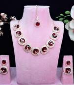Maroon rose gold premium designer american diamond and stone work necklace set