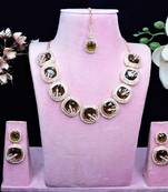 Green rose gold premium designer american diamond and stone work necklace set