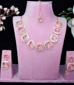 Pink rose gold premium designer american diamond and stone work necklace set
