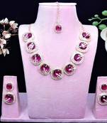 Purple rose gold premium designer american diamond and stone work necklace set