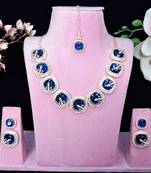 Blue rose gold premium designer american diamond and stone work necklace set