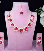 Pink rose gold premium designer american diamond and stone work necklace set