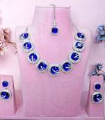 Blue rhodium premium designer american diamond and stone work necklace set