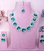 Green rhodium premium designer american diamond and stone work necklace set