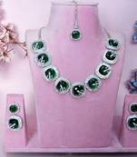 Green rhodium premium designer american diamond and stone work necklace set