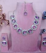 Purple rhodium premium designer american diamond and stone work necklace set