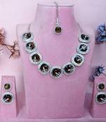 Green rhodium premium designer american diamond and stone work necklace set