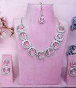 Pink rhodium premium designer american diamond and stone work necklace set