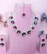 Purple rhodium premium designer american diamond and stone work necklace set