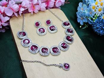 Purple rhodium premium designer american diamond and stone work necklace set 2