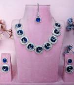Blue rhodium premium designer american diamond and stone work necklace set