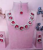 Pink rhodium premium designer american diamond and stone work necklace set