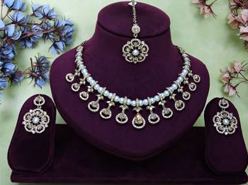Gold yellow gold premium designer american diamond and stone work necklace set 1
