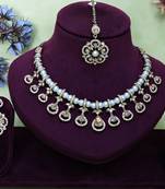 Gold yellow gold premium designer american diamond and stone work necklace set