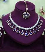 Blue yellow gold premium designer american diamond and stone work necklace set