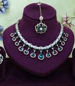 Green yellow gold premium designer american diamond and stone work necklace set