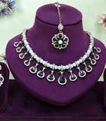 Green yellow gold premium designer american diamond and stone work necklace set