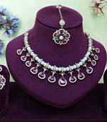 Purple yellow gold premium designer american diamond and stone work necklace set