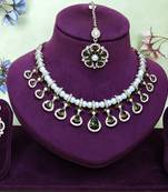 Green yellow gold premium designer american diamond and stone work necklace set