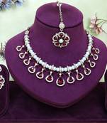 Maroon yellow gold premium designer american diamond and stone work necklace set
