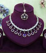 Blue yellow gold premium designer american diamond and stone work necklace set