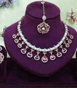 Pink yellow gold premium designer american diamond and stone work necklace set