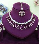 Purple yellow gold premium designer american diamond and stone work necklace set