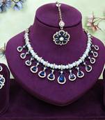 Blue yellow gold premium designer american diamond and stone work necklace set