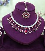 Pink yellow gold premium designer american diamond and stone work necklace set