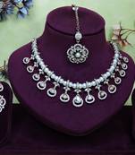 White yellow gold premium designer american diamond and stone work necklace set