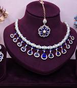 Blue rose gold premium designer american diamond and stone work necklace set