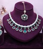 Green rose gold premium designer american diamond and stone work necklace set