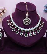 Green rose gold premium designer american diamond and stone work necklace set