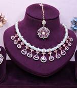 Purple rose gold premium designer american diamond and stone work necklace set
