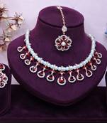 Maroon rose gold premium designer american diamond and stone work necklace set
